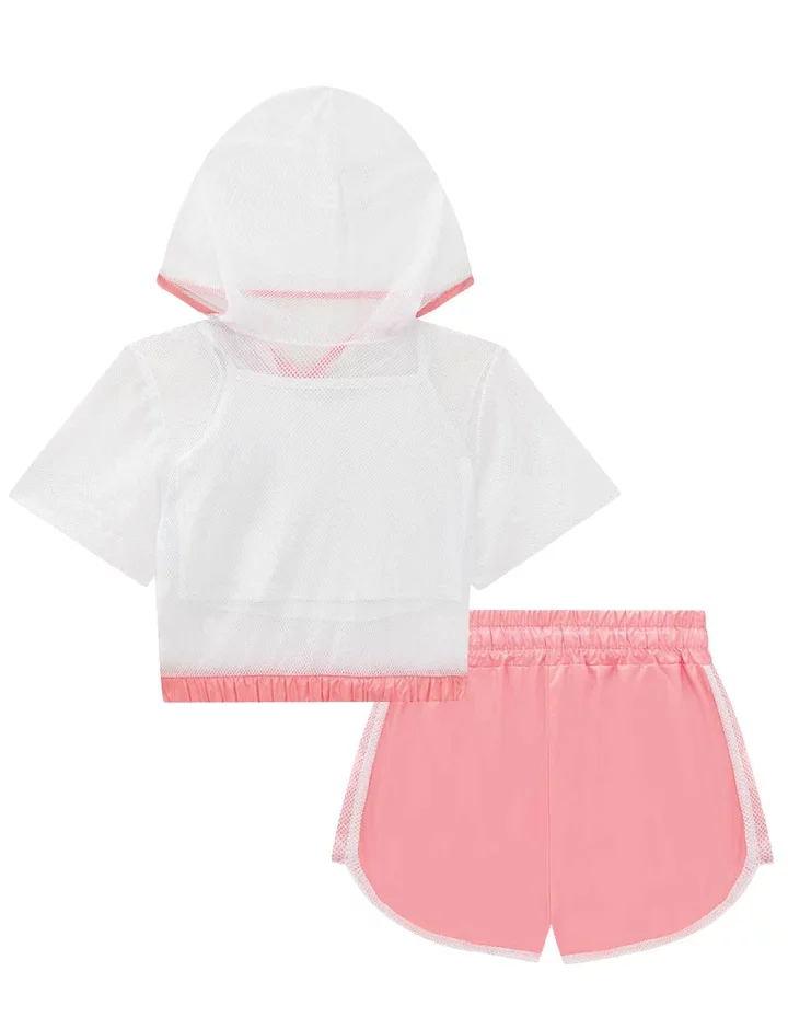 Trijunto Infantil Feminino Top Alça, Short Rosa e Sobreposição Fernanda Ramos Kids