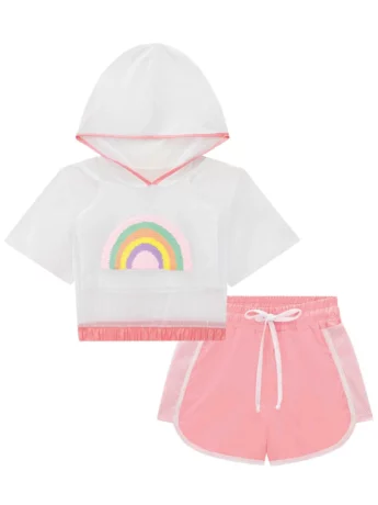 Trijunto Infantil Feminino Top Alça, Short Rosa e Sobreposição Fernanda Ramos Kids