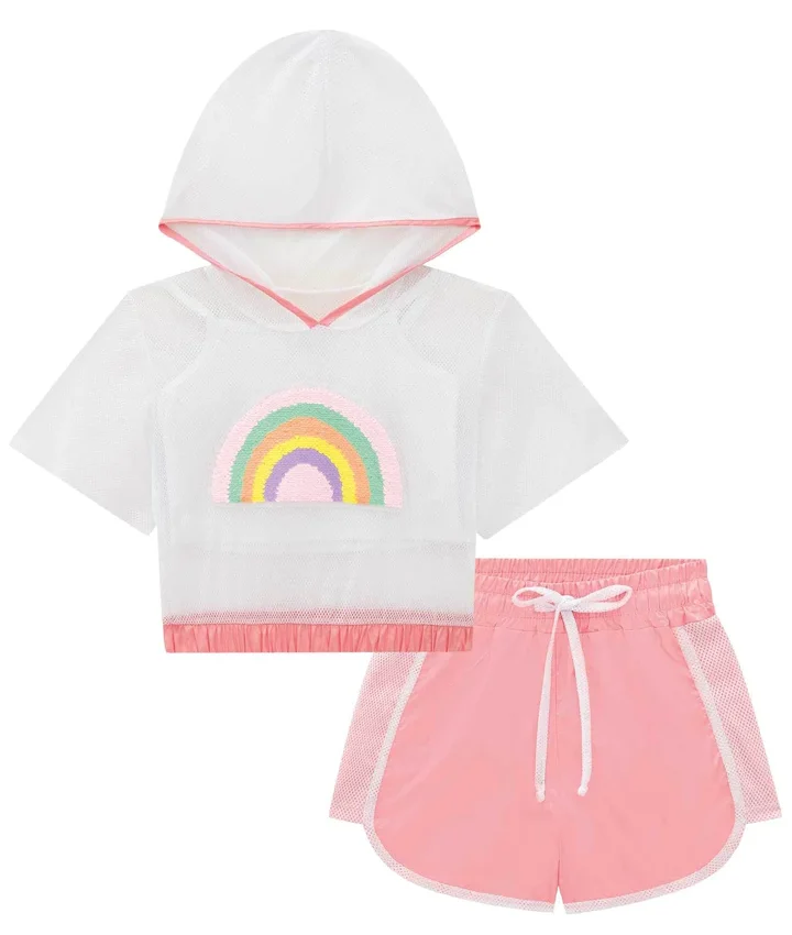 Trijunto Infantil Feminino Top Alça, Short Rosa e Sobreposição Fernanda Ramos Kids