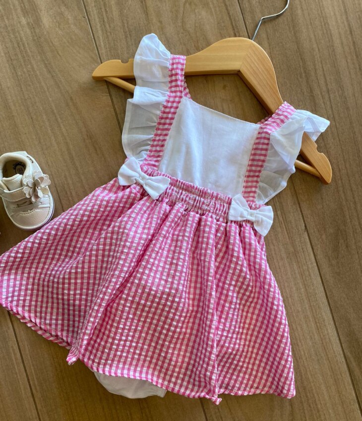 fernandaramoskids com br Vestido Body Infantil Feminino Xadrez Rosa1