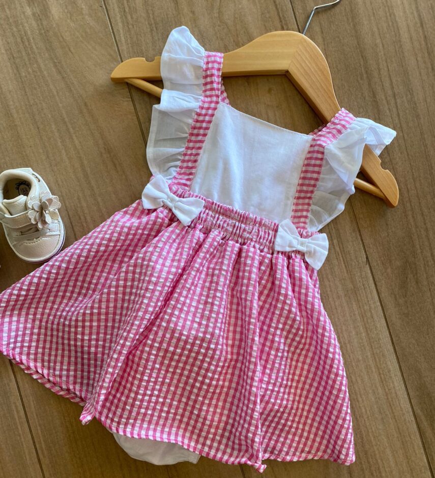 fernandaramoskids com br Vestido Body Infantil Feminino Xadrez Rosa1