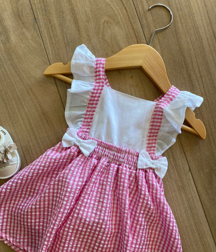 fernandaramoskids com br Vestido Body Infantil Feminino Xadrez Rosa2