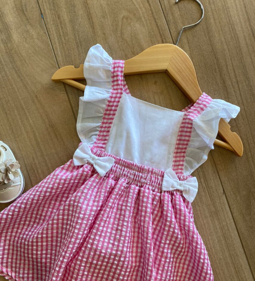 fernandaramoskids com br Vestido Body Infantil Feminino Xadrez Rosa2