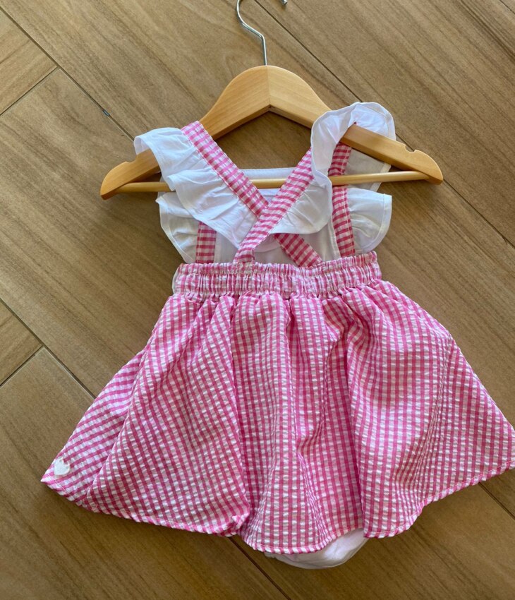 fernandaramoskids com br Vestido Body Infantil Feminino Xadrez Rosa3