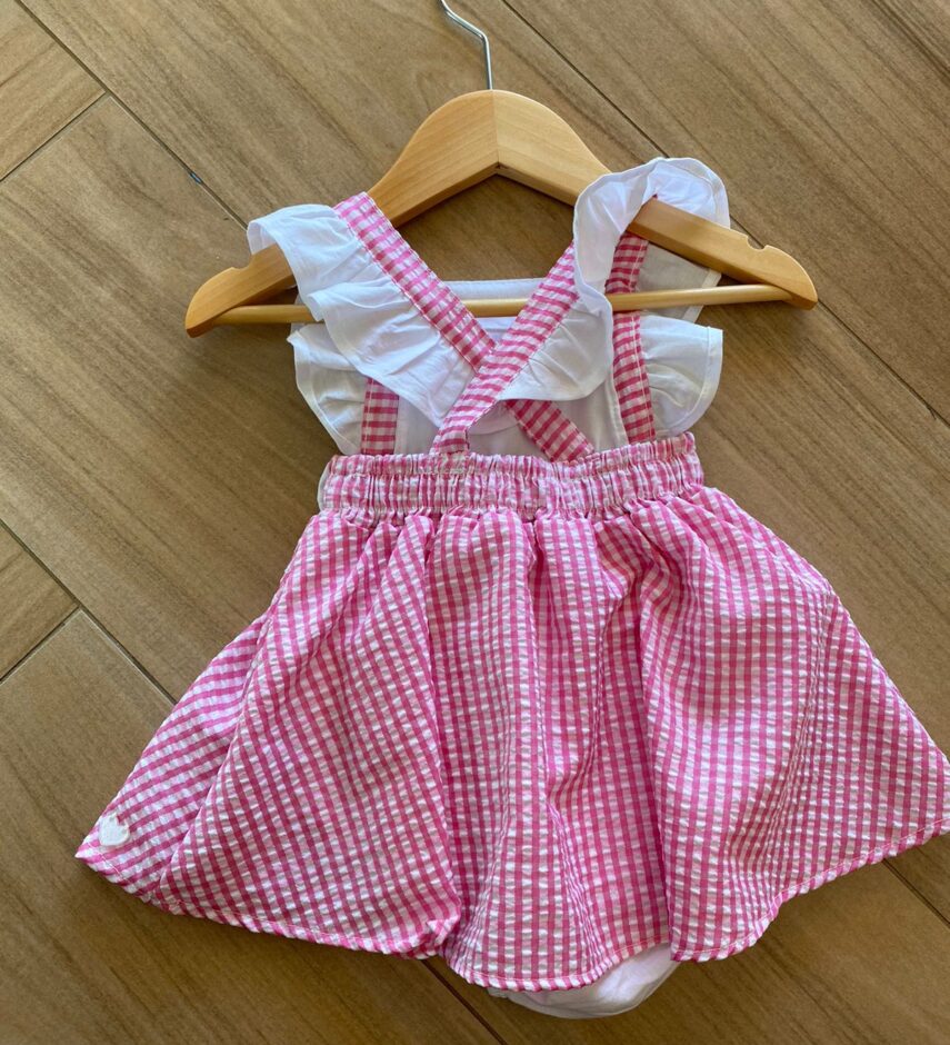 fernandaramoskids com br Vestido Body Infantil Feminino Xadrez Rosa3