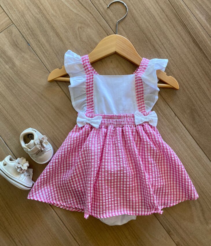 Vestido Body Infantil Feminino Xadrez Rosa Fernanda Ramos Kids