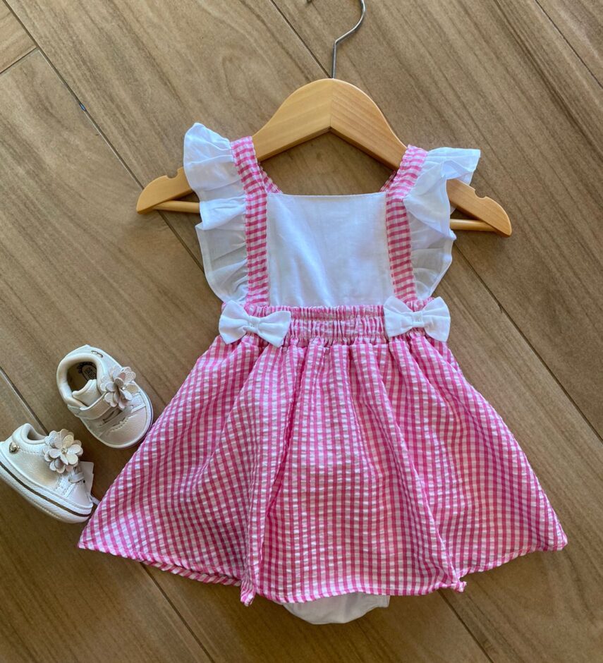 Vestido Body Infantil Feminino Xadrez Rosa Fernanda Ramos Kids