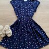 Vestido Infantil Feminino Azul Marinho com Corações Coloridos Fernanda Ramos Kids