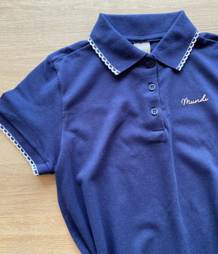 fernandaramoskids com br Vestido Infantil Feminino Azul Marinho Malha Piquet com Gola Polo1