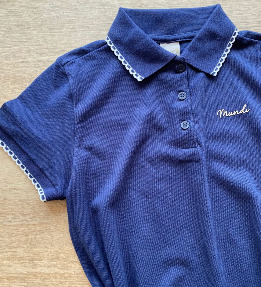fernandaramoskids com br Vestido Infantil Feminino Azul Marinho Malha Piquet com Gola Polo1