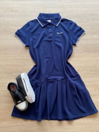 Vestido Infantil Feminino Azul Marinho Malha Piquet com Gola Polo Fernanda Ramos Kids