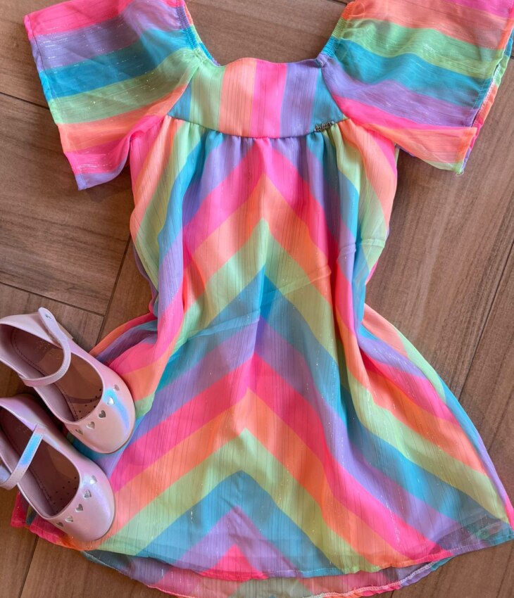 Vestido Infantil Feminino Chiffon Colorido Neon Fernanda Ramos Kids