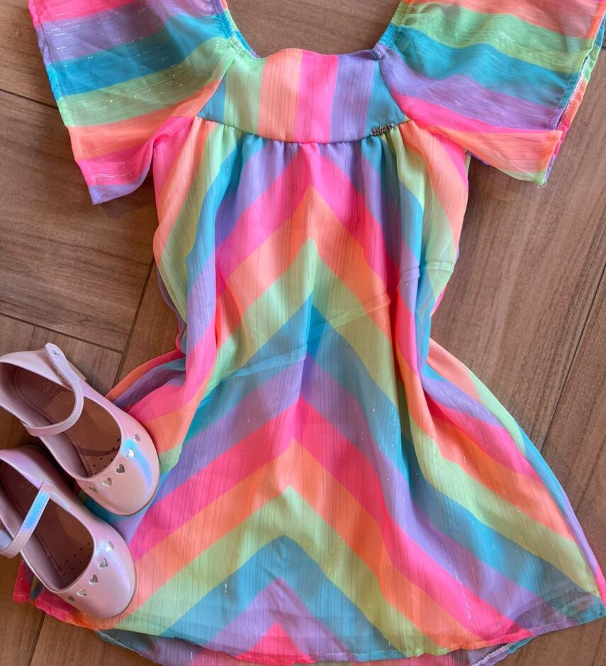 Vestido Infantil Feminino Chiffon Colorido Neon Fernanda Ramos Kids