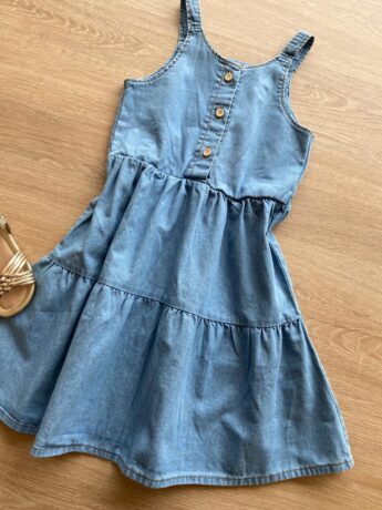 fernandaramoskids com br Vestido Infantil Feminino Curto Jeans Claro com Botões1
