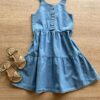 Vestido Infantil Feminino Curto Jeans Claro com Botões Fernanda Ramos KIds