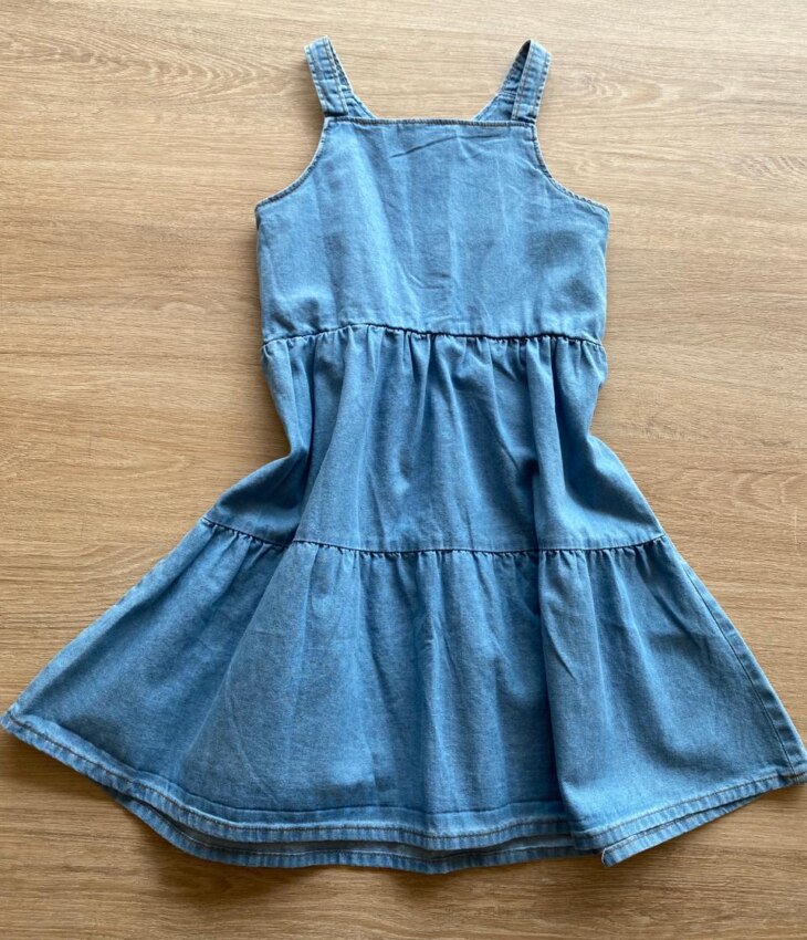 fernandaramoskids com br Vestido Infantil Feminino Curto Jeans Claro com Botões2