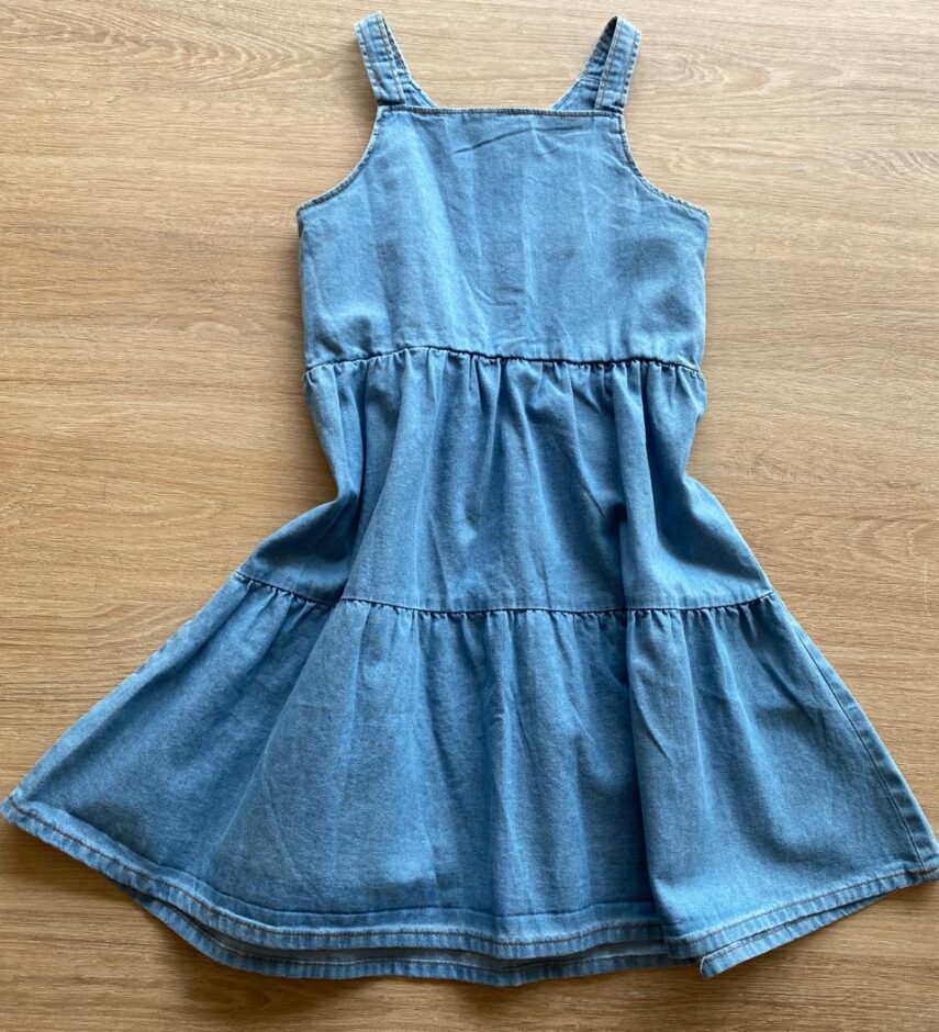 fernandaramoskids com br Vestido Infantil Feminino Curto Jeans Claro com Botões2