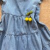 fernandaramoskids com br Vestido Infantil Feminino Curto Jeans Manga com Babado1