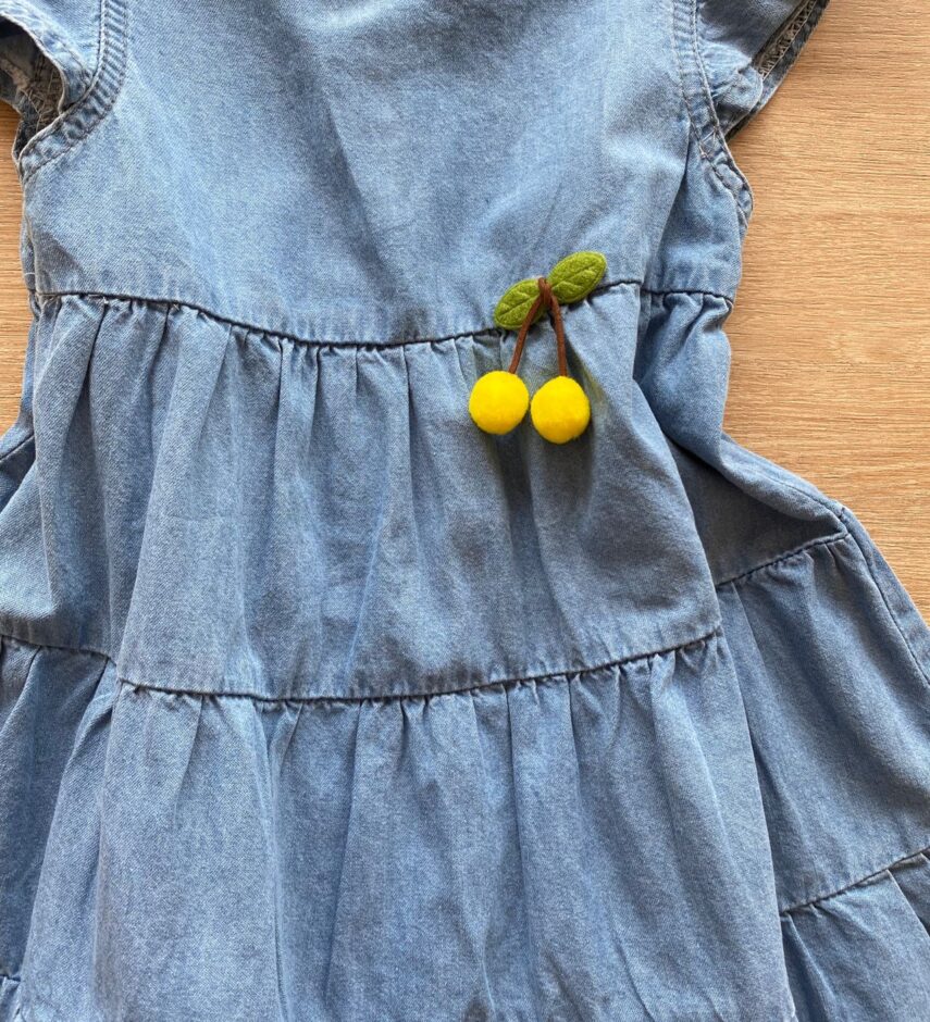 fernandaramoskids com br Vestido Infantil Feminino Curto Jeans Manga com Babado1
