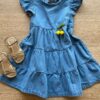 Vestido Infantil Feminino Curto Jeans Manga com Babado Fernanda Ramos Kids