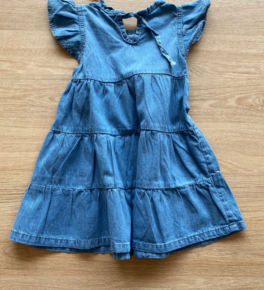 fernandaramoskids com br Vestido Infantil Feminino Curto Jeans Manga com Babado2
