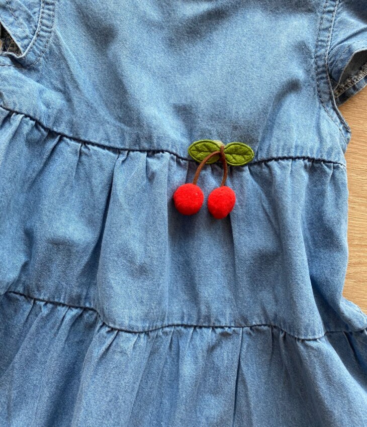fernandaramoskids com br Vestido Infantil Feminino Curto Manga com Babado Jeans1
