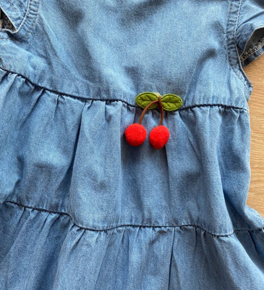fernandaramoskids com br Vestido Infantil Feminino Curto Manga com Babado Jeans1