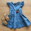 Vestido Infantil Feminino Curto Manga com Babado Jeans Fernanda Ramos Kids