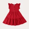 Vestido Infantil Feminino Curto Manga com Babado Vermelho Fernanda Ramos Kids