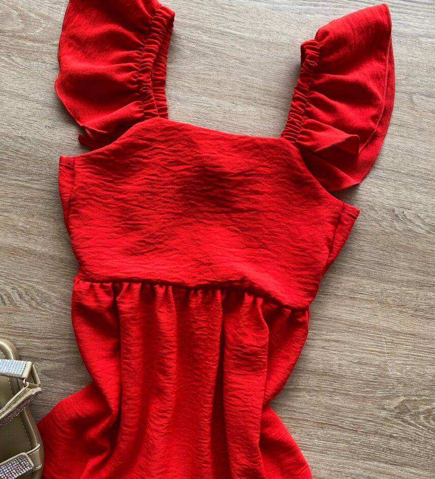 fernandaramoskids com br Vestido Infantil Feminino Curto Vermelho com Amarração Atrás1
