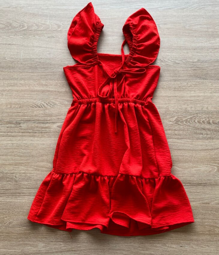 fernandaramoskids com br Vestido Infantil Feminino Curto Vermelho com Amarração Atrás2