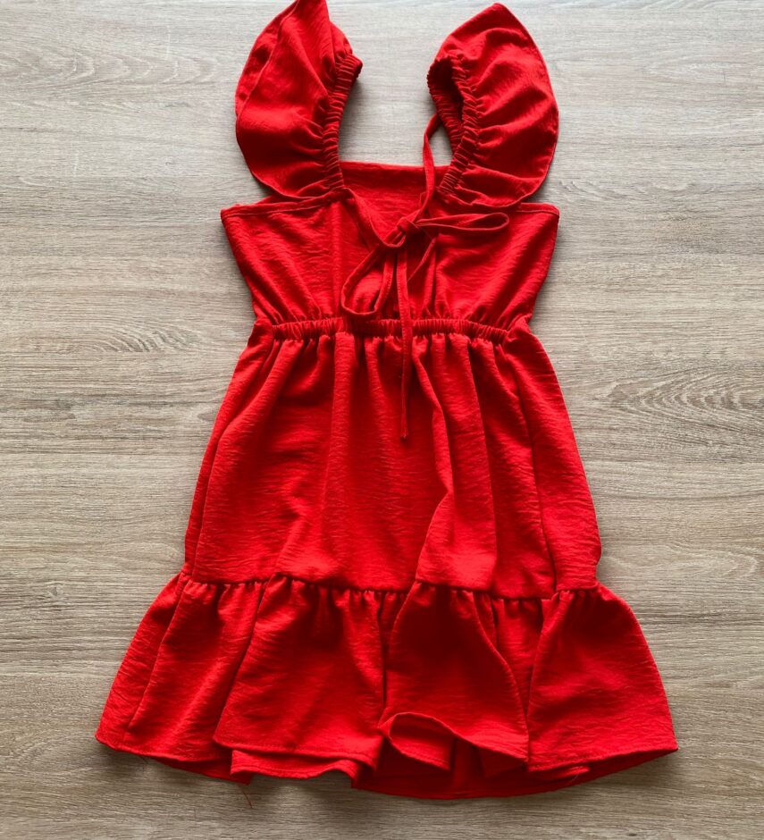 fernandaramoskids com br Vestido Infantil Feminino Curto Vermelho com Amarração Atrás2