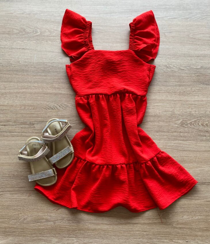 Vestido Infantil Feminino Curto Vermelho com Amarração Atrás Fernanda Ramos Kids