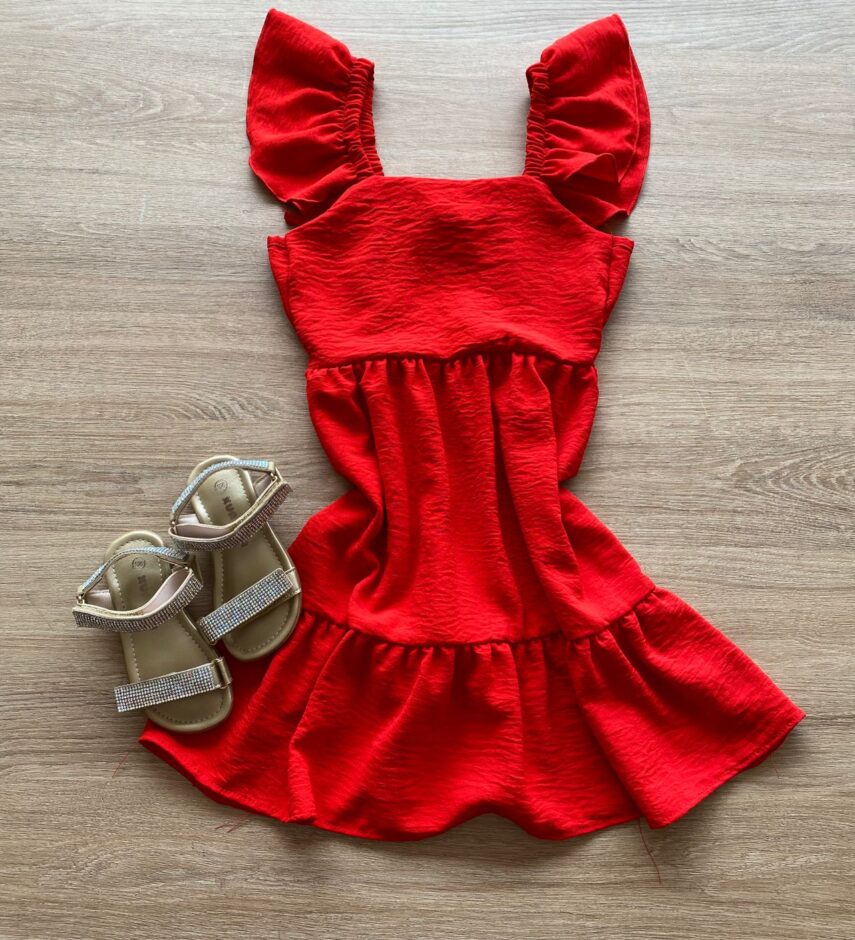 Vestido Infantil Feminino Curto Vermelho com Amarração Atrás Fernanda Ramos Kids