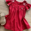fernandaramoskids com br Vestido Infantil Feminino Curto Vermelho com Detalhe Bordado1