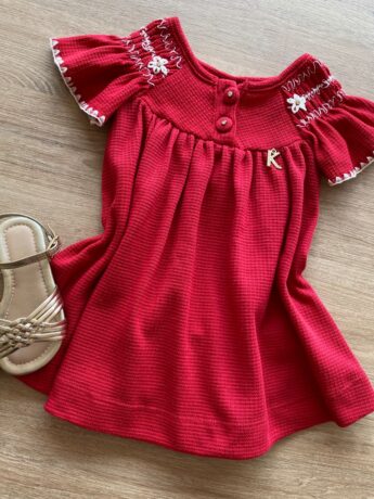 fernandaramoskids com br Vestido Infantil Feminino Curto Vermelho com Detalhe Bordado1