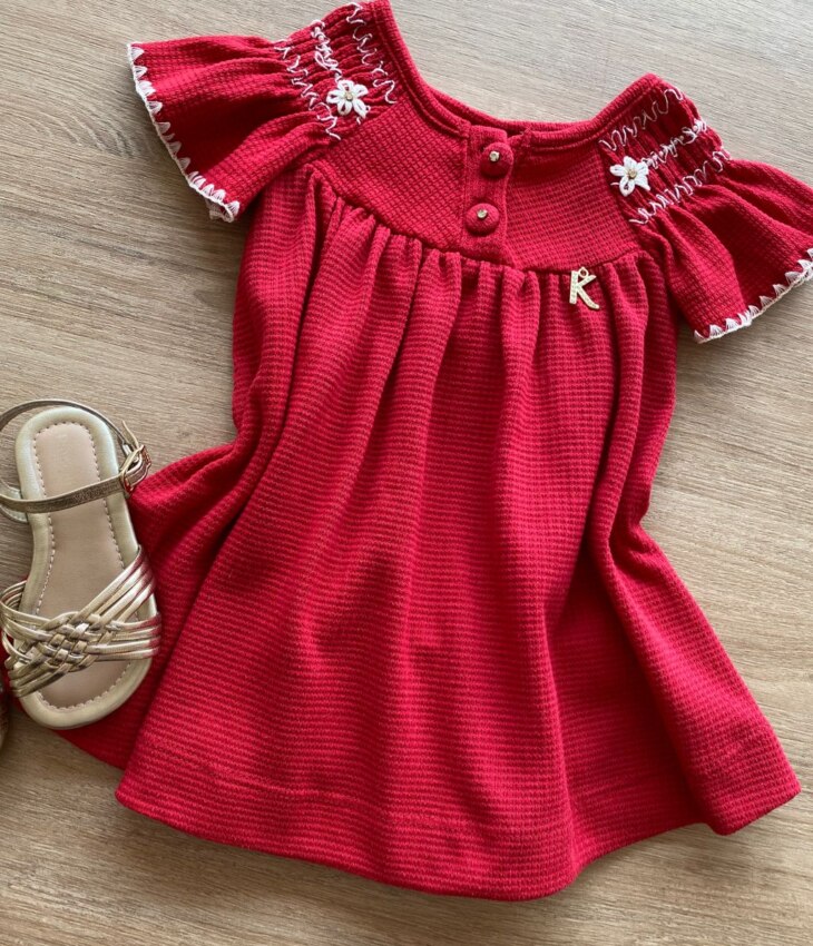 fernandaramoskids com br Vestido Infantil Feminino Curto Vermelho com Detalhe Bordado1