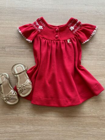 Vestido Infantil Feminino Curto Vermelho com Detalhe Bordado Fernanda Ramos kids