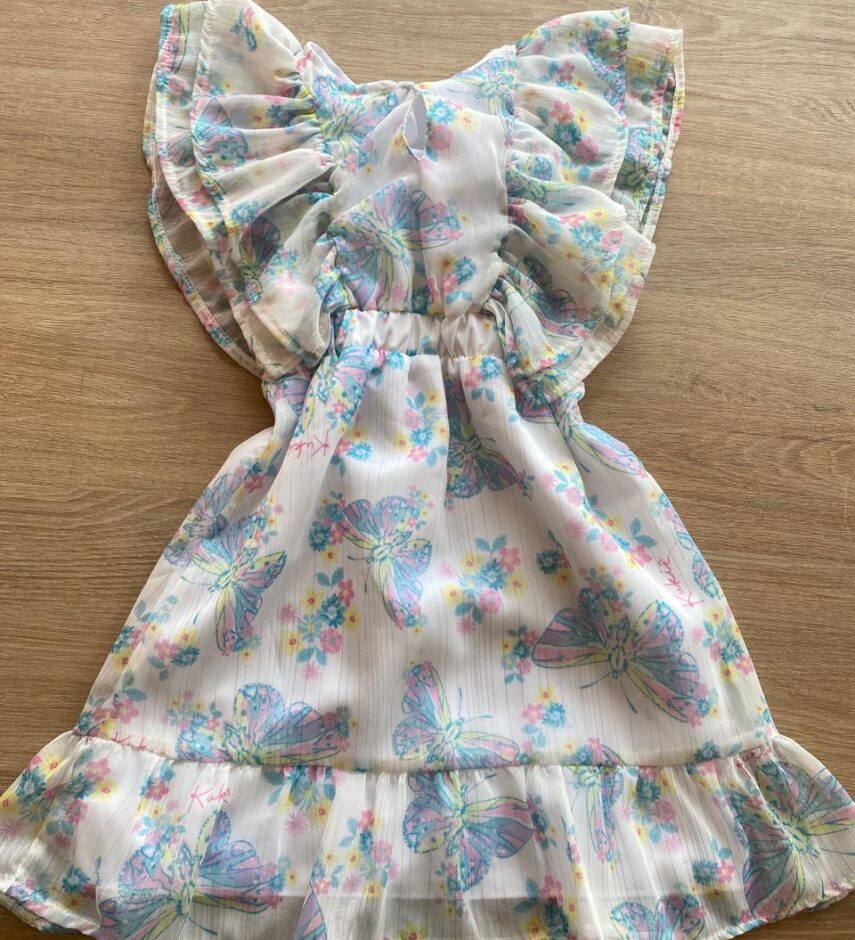 fernandaramoskids com br Vestido Infantil Feminino Detalhe de Babado na Manga Estampado1