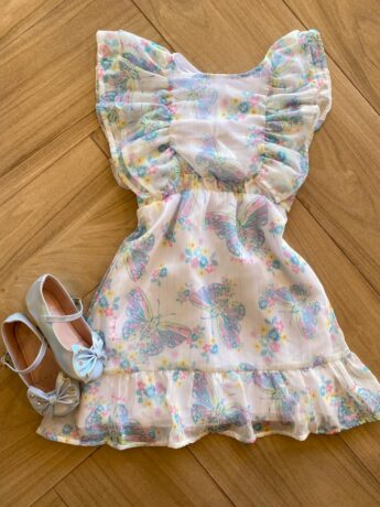 Vestido Infantil Feminino Detalhe de Babado na Manga Estampado Fernanda Ramos Kids