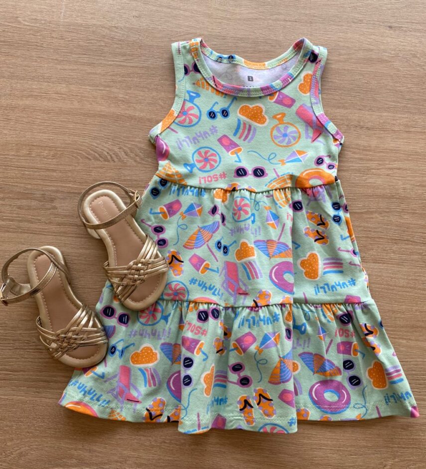 fernandaramoskids com br Vestido Infantil Feminino Estampado Fundo Verde Menta1