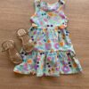 Vestido Infantil Feminino Estampado Fundo Verde Menta Fernanda Ramos Kids