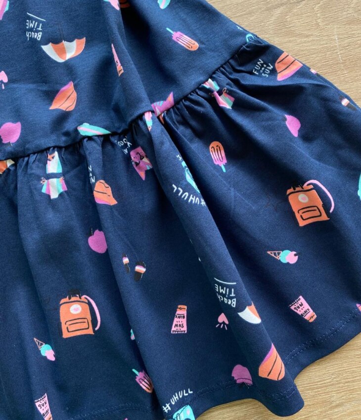 fernandaramoskids com br Vestido Infantil Feminino Evasê Estampado Fundo Azul Marinho2