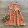 Vestido Infantil Feminino Evasê Estampado Fundo Laranja Fernanda Ramos Kids