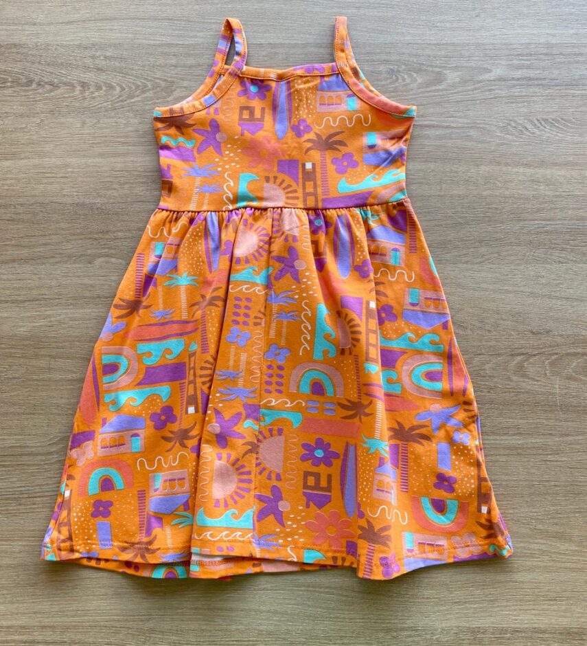 fernandaramoskids com br Vestido Infantil Feminino Evasê Estampado Fundo Laranja2