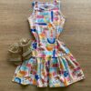 Vestido Infantil Feminino Evasê Estampado Fundo Off White Fernanda Ramos Kids