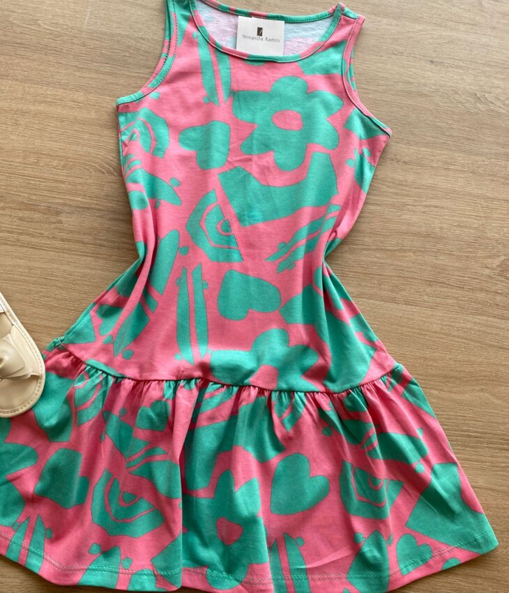 fernandaramoskids com br Vestido Infantil Feminino Evasê Estampado Fundo Rosa1