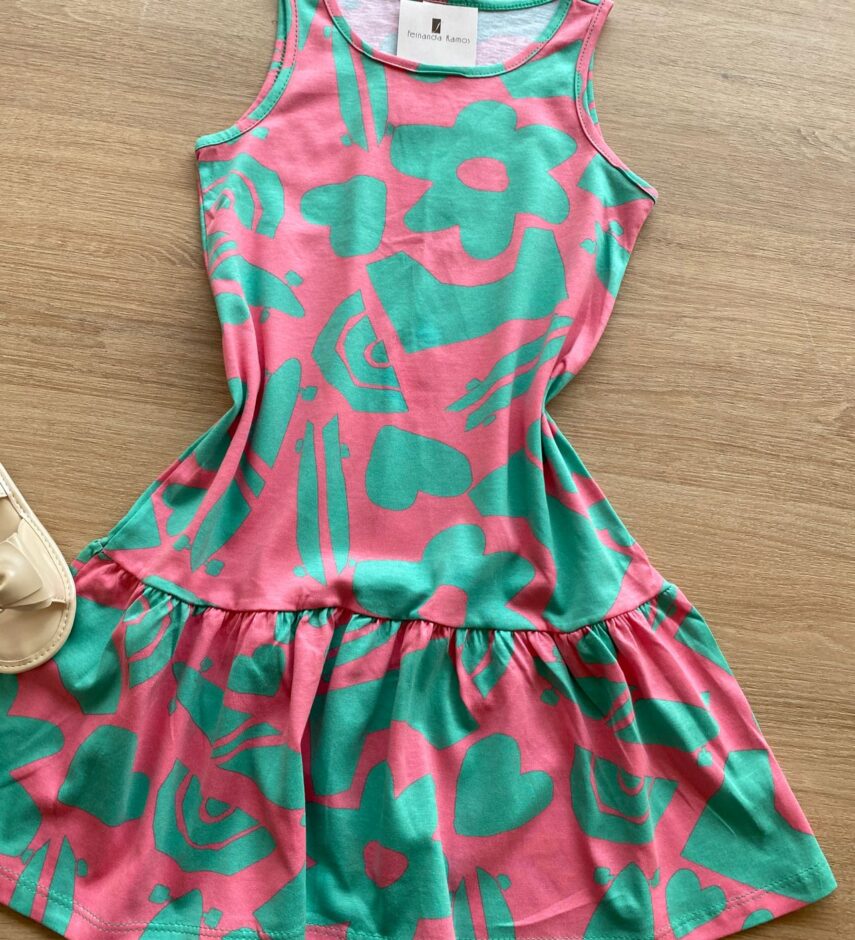 fernandaramoskids com br Vestido Infantil Feminino Evasê Estampado Fundo Rosa1
