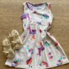 Vestido Infantil Feminino Evasê Off White Estampado Fernanda Ramos Kids
