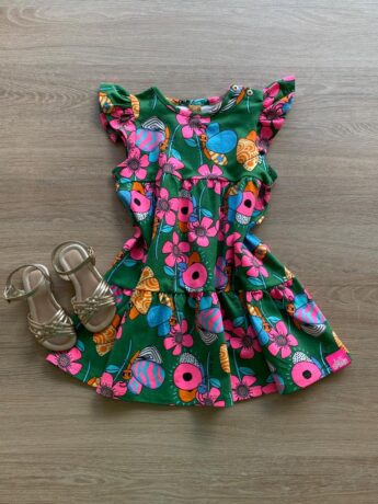 fernandaramosstore com br Vestido Infantil Feminino Manga Babado Estampado Fundo Verde1